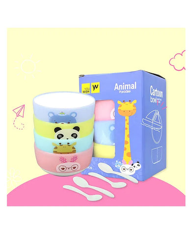 Animal Paradise Cartoon Print Feeding Bowl Set of 4 with Spoon - Multicolor Animal Paradise Cartoon Print Feeding Bowl Set of 4 with Spoon - Multicolor