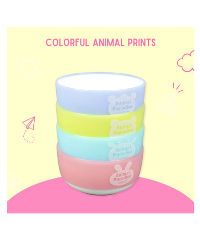 Animal Paradise Cartoon Print Feeding Bowl Set of 4 with Spoon - Multicolor Animal Paradise Cartoon Print Feeding Bowl Set of 4 with Spoon - Multicolor