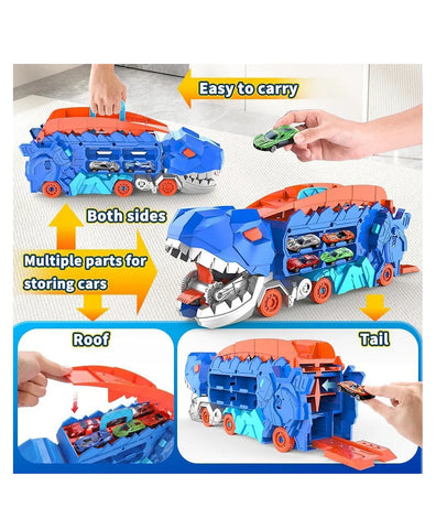 Dinosaur Storage Truck Toy- Transformable Into Standing Dinosaur- Foldable & Sliding 25-Inch Race Track with 2 Alloy Cars-Toddler Car Toys Set Dinosaur Storage Truck Toy- Transformable Into Standing Dinosaur- Foldable & Sliding 25-Inch Race Track with 2 Alloy Cars-Toddler Car Toys Set