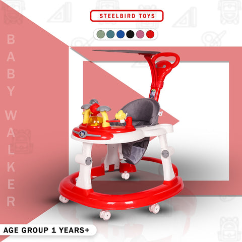 Steelbird Baby Walker with Parental Handle and Toy Bar - Pink Steelbird Baby Walker with Parental Handle and Toy Bar - Pink