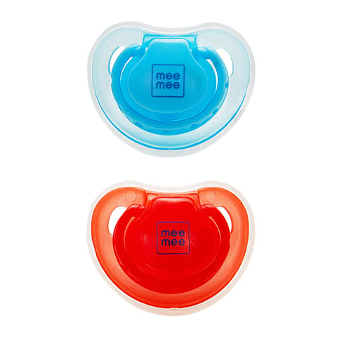 Mee Mee Baby Pacifier Ultra Light Soft Silicone Nipple| BPA Free | Oral stimulatory | Teether | Pack of 2 | 0-6 months + Kids (Blue/Red) Mee Mee Baby Pacifier Ultra Light Soft Silicone Nipple| BPA Free | Oral stimulatory | Teether | Pack of 2 | 0-6 months + Kids (Blue/Red)
