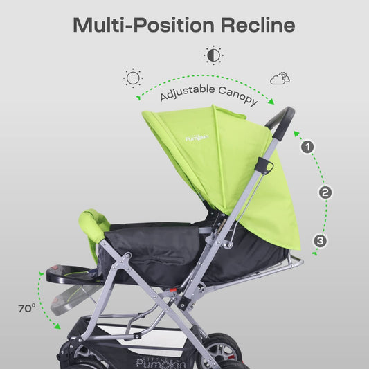 Little Pumpkin by R for Rabbit Kiddie Kingdom Baby Stroller Pram with 3 Position Recline, Adjustable Backrest, 360° Swivel Wheel, Storage Basket, Reversible