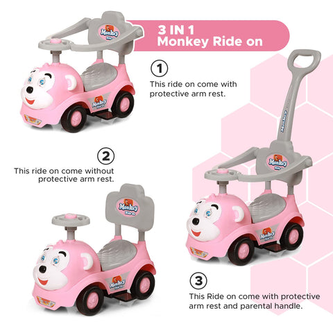 Dash Monkey 3 in 1 Ride on for Kids, Baby car, Ride on for Kids 2 Years+, Push Car, Musical Ride on car for Kids with Parental Handle Dash Monkey 3 in 1 Ride on for Kids, Baby car, Ride on for Kids 2 Years+, Push Car, Musical Ride on car for Kids with Parental Handle
