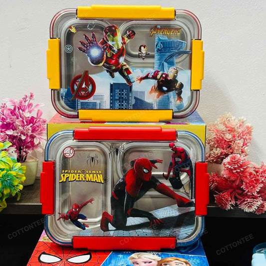 Lunch Box for Kids Girls - Leak Proof Tiffin Box for School with Stainless Steel Inner & Spoon, 750 ML Lunch Box Container Tiffin Box for Kids School(IRON MEN)