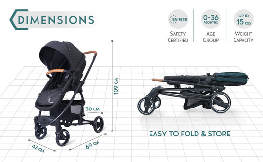 r for rabbitParadise Baby Stroller - 2 in 1 Baby Stroller Cum Carry Cot, 3 Position Recline System, Canopy (Bottle Green) SKU STPSBG1