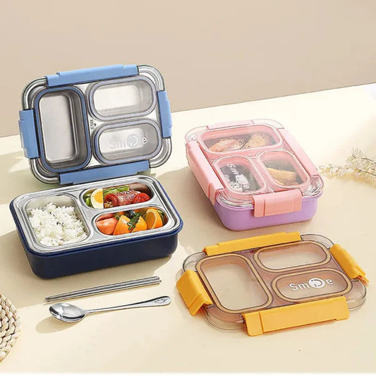 Toki Buffet 3 Compartment Stainless Steel Bento Box with Cutlery