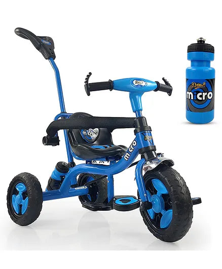 Dash Micro 2 in 1 Tricycle with Parental Handle & Secured Sidebar, Snipper Water Bottle - Blue