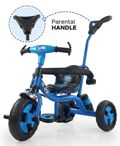 Dash Micro 2 in 1 Tricycle with Parental Handle & Secured Sidebar, Snipper Water Bottle - Blue