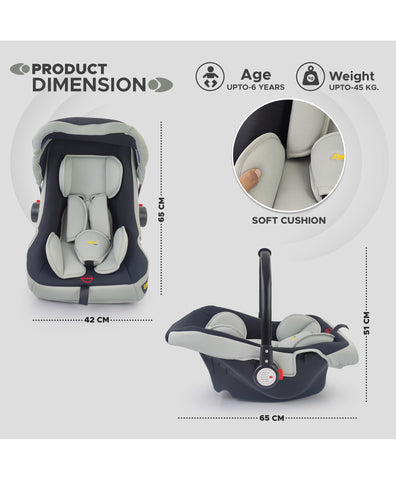 Dash Multi Purpose Baby Carry Cot Cum Car Seat with Recline Position- Grey