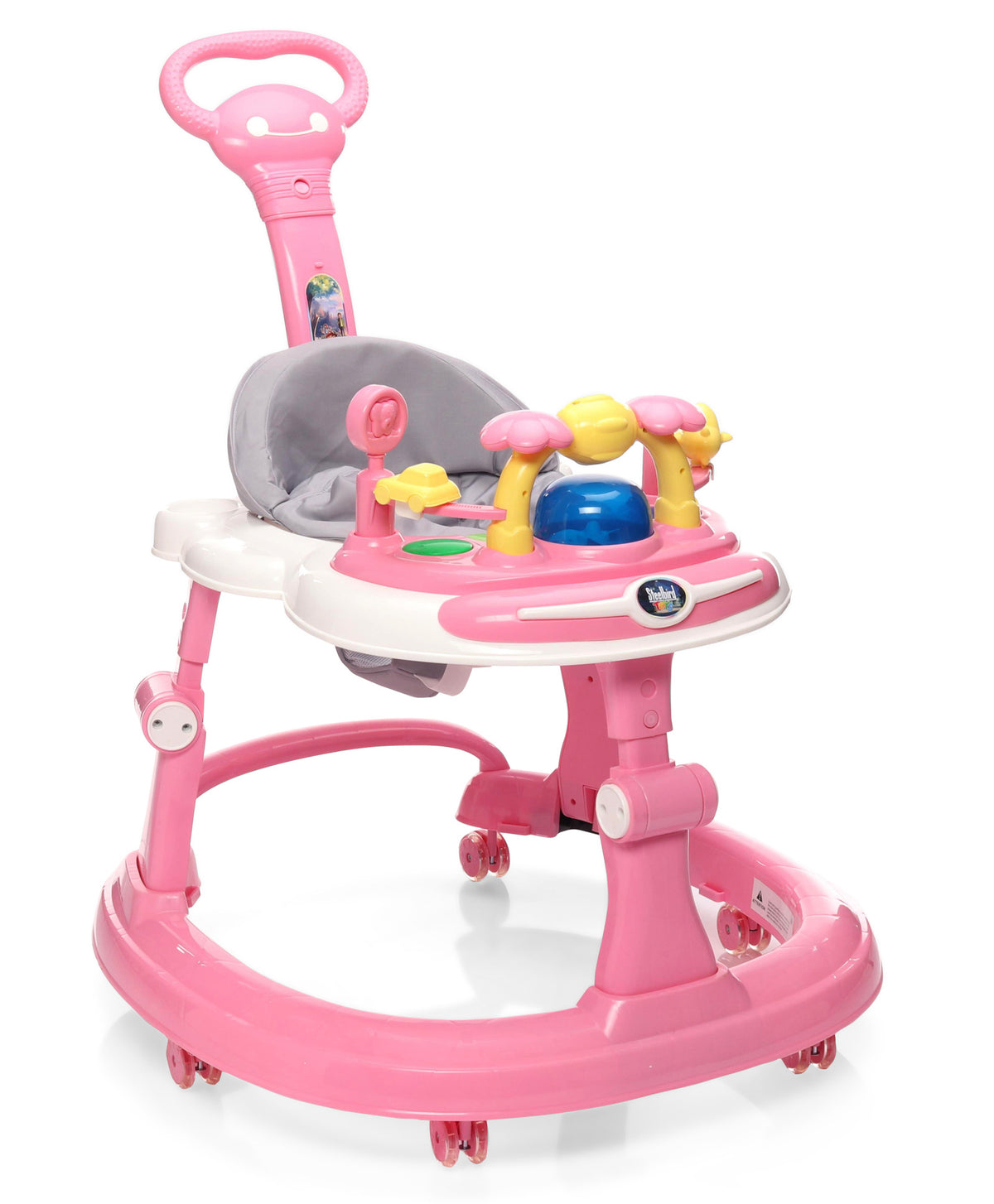 Steelbird Baby Walker with Parental Handle and Toy Bar - Pink