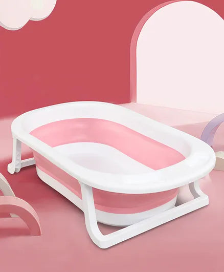 Folding Baby Bath Tub with Drain Plug - Pink