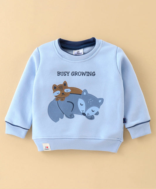 Mini Taurus Cotton Knit Full Sleeves Fox Printed Night Suit - Blue