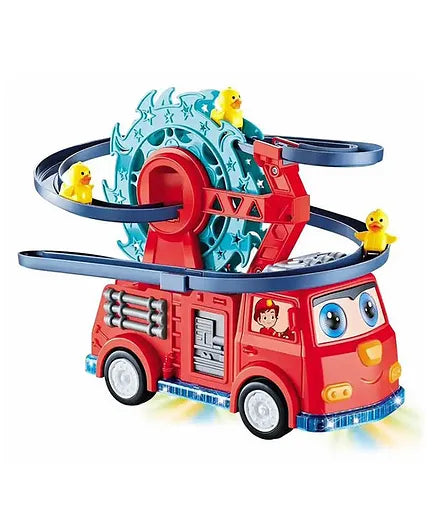 Fire Rail Car Duck with Swivel Slide Toy With Light And Music For Kids - Multicolor