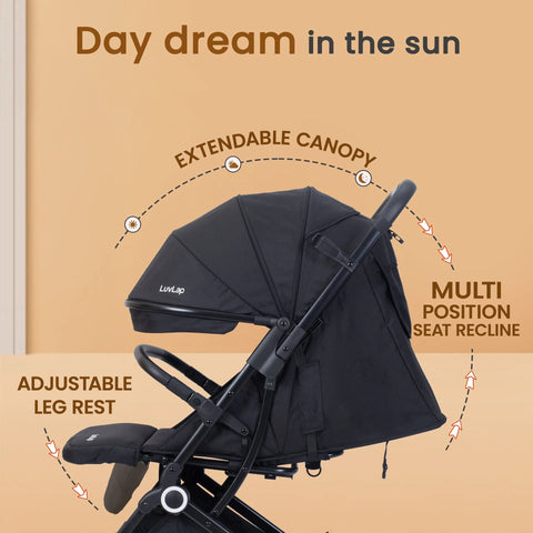 LuvLap Elite Baby Stroller, Pram for 0 to 3 Years with 5 Point Safety Harness, Large Storage Basket, Easy Fold, Extendable Canopy
