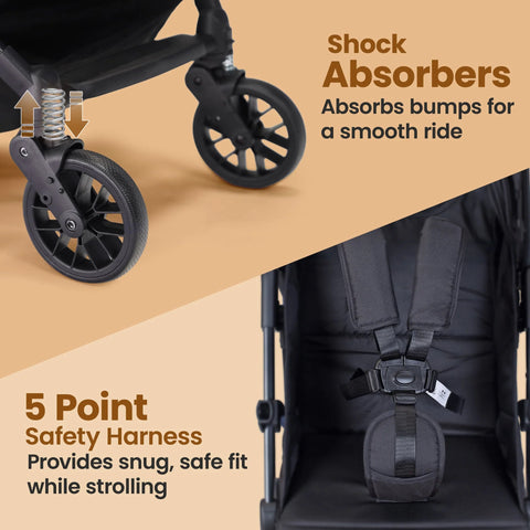 LuvLap Elite Baby Stroller, Pram for 0 to 3 Years with 5 Point Safety Harness, Large Storage Basket, Easy Fold, Extendable Canopy