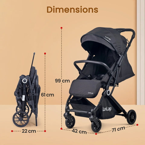 LuvLap Elite Baby Stroller, Pram for 0 to 3 Years with 5 Point Safety Harness, Large Storage Basket, Easy Fold, Extendable Canopy