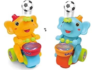 Elephant Musician Toy for Kids with Music and Flashing Light Walking Drum Playing with 2 Lavitation Ball Electric Toys for Kids Cute Elephant Musical Toy