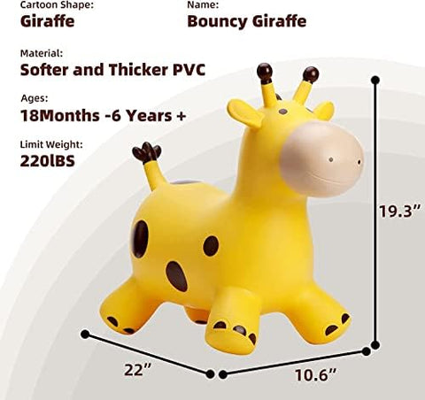 Jumpy Giraffe for Toddler, Animal Hopper, Bouncing Inflatable Jumping Horse, Ride on Hopping Toy for Kids with Pump - Assorted