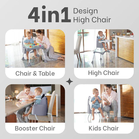 4 In 1 Cherry Berry Grand High Chair - Convertible, Removable Tray, Non Slippery-Anti Tipping