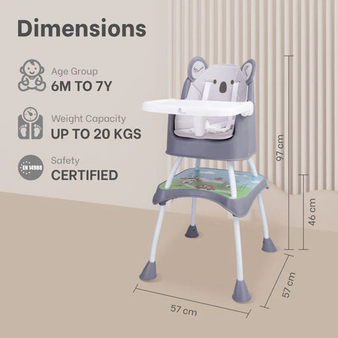 4 In 1 Cherry Berry Grand High Chair - Convertible, Removable Tray, Non Slippery-Anti Tipping