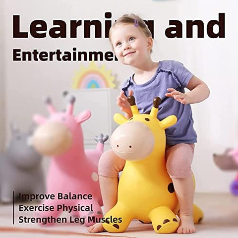 Jumpy Giraffe for Toddler, Animal Hopper, Bouncing Inflatable Jumping Horse, Ride on Hopping Toy for Kids with Pump - Assorted