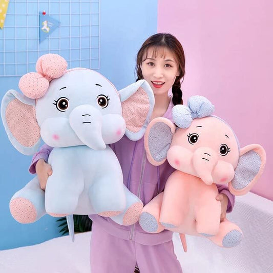 Bow Elephants Super Soft Stuffed Cute Lovely Elephant Plush Toy Cartoon Characters Kids Favorite Ellie Soft Toy Animal Smile for Girls & Boys Car Birthday Home Decoration Item (Size-60 cm, Large) (Pink) (Big Size)