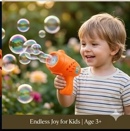 Rechargeable Bubble Machine for Kids - Automatic Bubble Gun, Leak-Proof Design with 2 Bubble Solution, Toddler Outdoor Toys, Gift for Kids