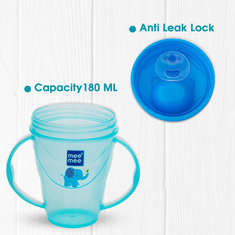 Mee Mee Plastic Easy Grip BPA-Free Anti Spill Sipper Cup with Twin Handle Spout for Baby (Blue, 180ml)