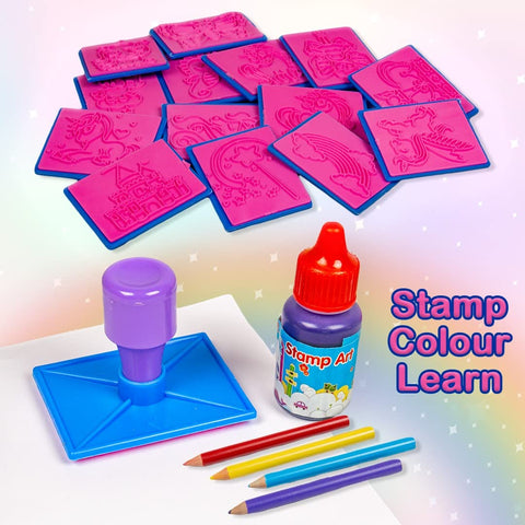 Ratna's Stamp Art Unicorn Theme, Art & Craft Creative Fun for Kids - Stamping & Colouring Set DIY Kit for Boys & Girls