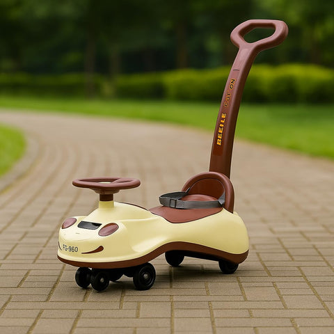 Beetle Swing Car Rider with Parental Handle -Beetle Twist and Swing Magic Car Ride On for Kids with Steering Music and Lights Age 3+