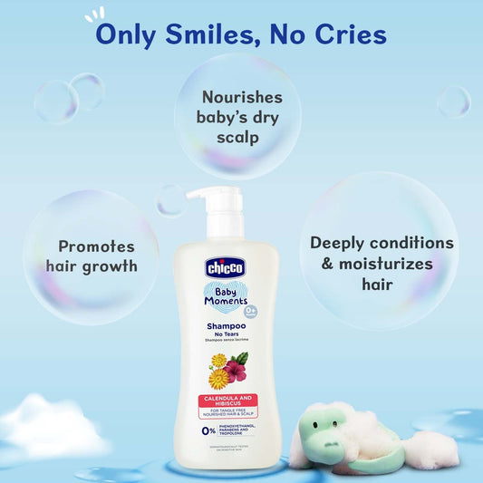 Chicco Baby Moments Shampoo 200ml for Tear-Free Bath Times, New Advanced Formula with Natural Ingredients, Suitable for Baby’s Tangle Free, Smooth Hair,