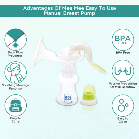 Mee Mee BPA Free Comfort Manual Breast Pump with | Soft silicone breast shield | Soothing Massage function | Easy to Carry & Clean for