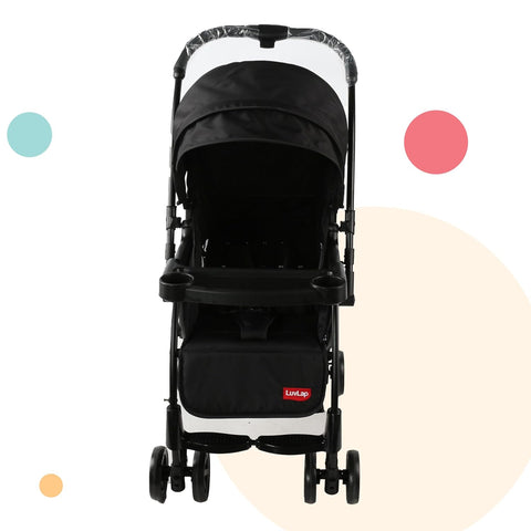 Luvlap Sunny Stroller/Pram with Reversible Handlebar, 5 Point Harness, 3 Level Recline Adjustment, Compact and Easy Fold, for Newborn Baby/Kids, 0-3 Years (Black)