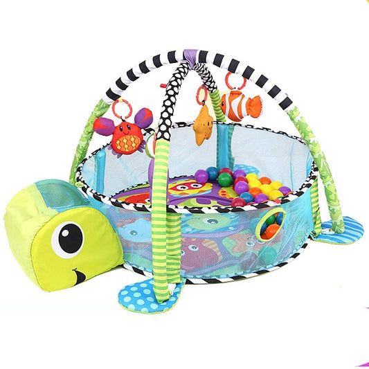 3-in-1 Turtle Baby Play Mat Gym Carpet Crawling Mat Turtle Toy Net Support Marine Ball Pool Fence