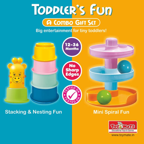 Toymate Stacking Cups with Giraffe & Rolling Ball Fun Tower - Toddler's Game Combo of 11 pcs Gift Set