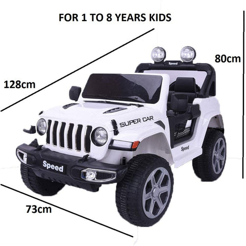 Sports Jeep 08 Speed 12V Rechargeable Battery Operated Ride on Jeep to Drive for 1-7 Years Kids/Baby/Girls/Boys with Swing Option, Music, Lights and Remote Control- White