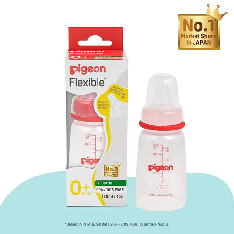 Pigeon Peristaltic Baby Nursing/Feeding Bottle KPP Nipple S,For 0+ Month Babies,BPA Free,BPS Free,Square Base,Red,120 ml