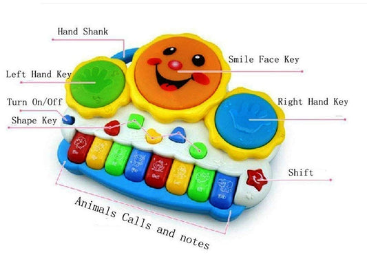 Drum Keyboard Musical Toys with Flashing Lights - Animal Sounds and Songs,Plastic,Multi Color(Pack of 1)