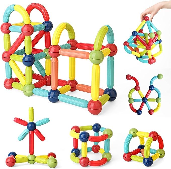 Magnetic Sticks 66 Pcs Building Blocks For Kids Big Magnetic Toys For Kids Girls Boys Toddlers Age 3 4 5 6 7 8 9 Years- Educational Stem Learning Magnet Stick With Balls Game Set,Multicolor