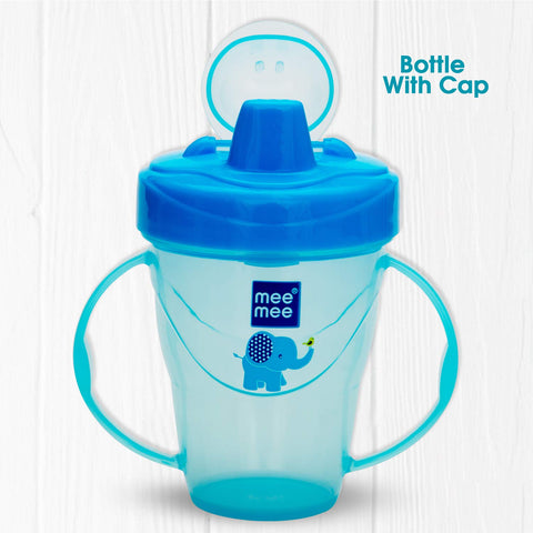 Mee Mee Plastic Easy Grip BPA-Free Anti Spill Sipper Cup with Twin Handle Spout for Baby (Blue, 180ml)