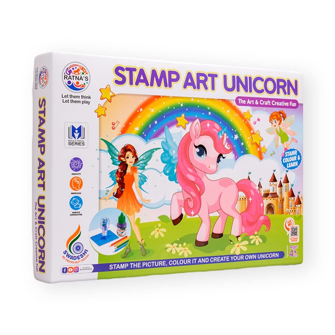 Ratna's Stamp Art Unicorn Theme, Art & Craft Creative Fun for Kids - Stamping & Colouring Set DIY Kit for Boys & Girls