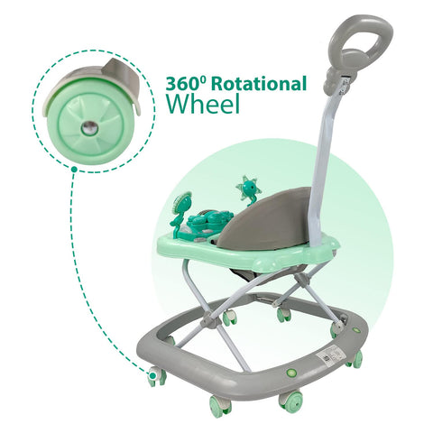 Funride Dash Butterfly DLX Baby Walker, Walker Baby 6-18 Months boy, Walker, Activity Walker with Music n Light and Parental Handle, 3 Position Adjustable Height (Capacity 20kg | Green)