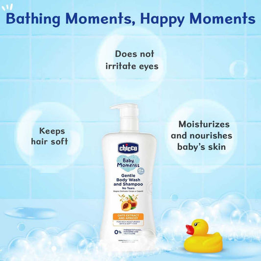 Chicco Baby Moments Gentle Body Wash and Shampoo for Tear-Free Bath time, Suitable for Baby’s Gentle Skin and Soft Hair, No Phenoxyethanol and Parabens