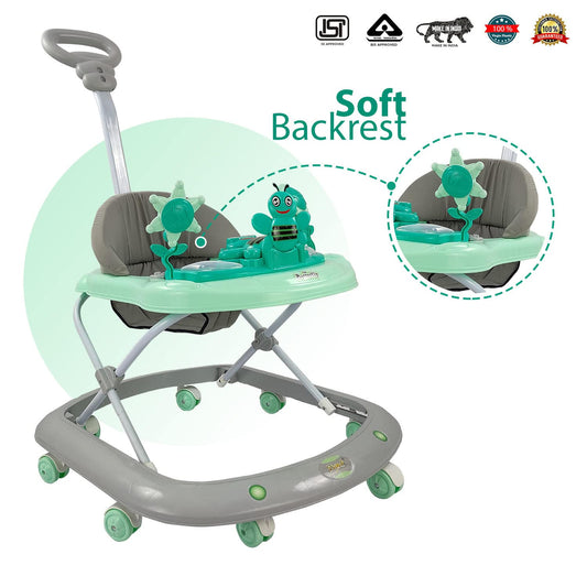 Funride Dash Butterfly DLX Baby Walker, Walker Baby 6-18 Months boy, Walker, Activity Walker with Music n Light and Parental Handle, 3 Position Adjustable Height (Capacity 20kg | Green)