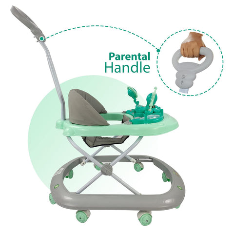 Funride Dash Butterfly DLX Baby Walker, Walker Baby 6-18 Months boy, Walker, Activity Walker with Music n Light and Parental Handle, 3 Position Adjustable Height (Capacity 20kg | Green)