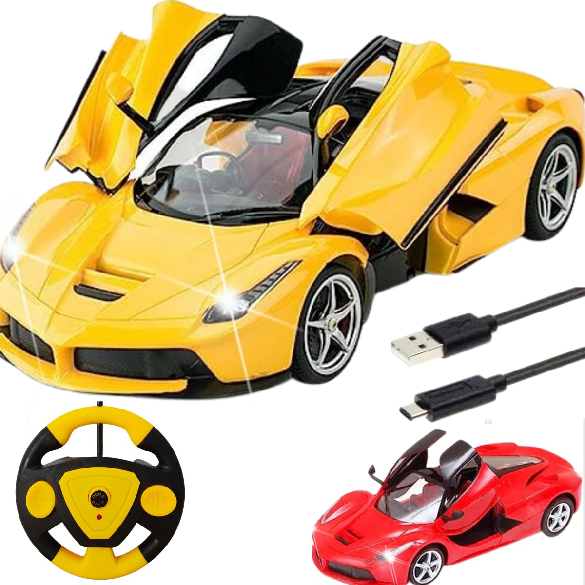 Large Size 1:16 Scale Super Sports car,rc car Rechargeable and Remote Controlled Auto Door Open able RC CAR with Light (Red caar/Yellow car) (Multi)