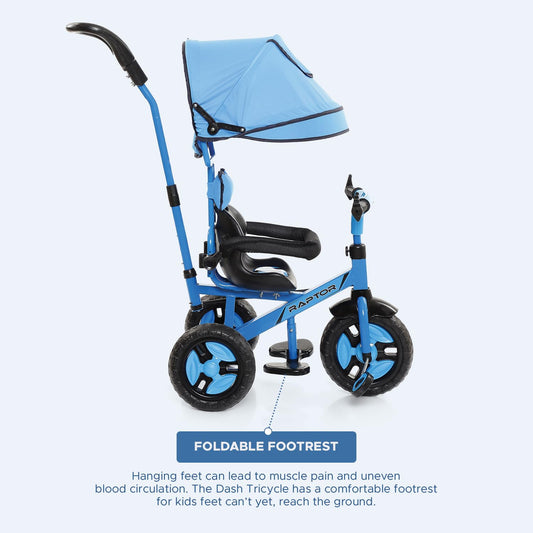 Dash Raptor 3 in 1 Cycle for Kids, Baby Cycle,Tricycle, Kids Cycle, Tricycle for Kids for 3 Years to 5 Years with UV Protection Canopy, Parental Handle, Protective Arm Rest (Capacity 25Kg | Blue)