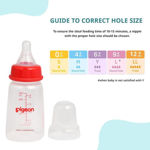 Pigeon Peristaltic Baby Nursing/Feeding Bottle KPP Nipple S,For 0+ Month Babies,BPA Free,BPS Free,Square Base,Red,120 ml