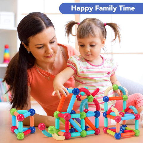 Magnetic Sticks 66 Pcs Building Blocks For Kids Big Magnetic Toys For Kids Girls Boys Toddlers Age 3 4 5 6 7 8 9 Years- Educational Stem Learning Magnet Stick With Balls Game Set,Multicolor