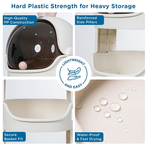 Astro Buddy Storage Organizer | 30L Kids Storage Cabinet with Dust-Proof Cover | PP Plastic Toy Organizer with Lockable Wheels | Space-Saving Nursery Storage